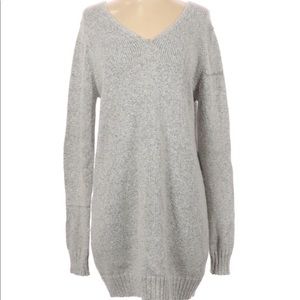 Dreamers grey v neck lace up back tunic pullover sweater